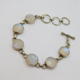 Sterling Silver 6 Round Cabochon Moonstone T Bar Bracelet Contemporary c1990