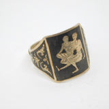 Sterling Silver Mythical Scene Niello Adjustable Ring Antique c1930 Size M 1/2