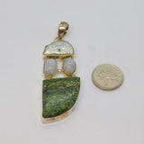 Sterling Silver Shell, Moonstone & Natural Green Stone Pendant Vintage c1970