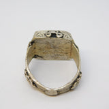 20th Century White Metal Green Agate Insect Intaglio Signet Ring Antique c1920