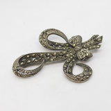 Sterling Silver Marcasite Set Ribbon Spray Brooch Antique c1920 Art Deco