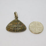 Sterling Silver Organic Shape Green/Brown Jasper Charm Pendant Vintage c1970s