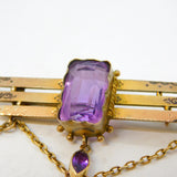Edwardian 9ct Yellow Gold & Amethyst Lavalier Brooch Antique 1902 Birmingham