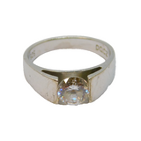 Sterling Silver Round CZ Solitaire Dress Ring Vintage c1970 Size K