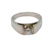 Sterling Silver Round CZ Solitaire Dress Ring Vintage c1970 Size K