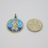 Sterling Silver Blue Enamel St Christopher Travel Charm Pendant Vintage c1970s