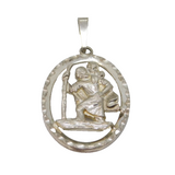 Sterling Silver Large Oval Cut-Out St Christopher Travel Pendant Vintage c1970