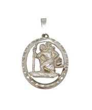 Sterling Silver Large Oval Cut-Out St Christopher Travel Pendant Vintage c1970