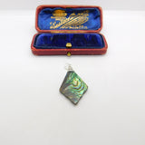 Sterling Silver Abalone Diamond Shape Charm Pendant Vintage c1970