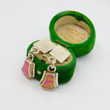Pair of Mexican 950 Silver Synthetic Pink Opal Stud Drop Earrings Vintage c1970