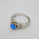 Sterling Silver Simulated Blue Opal & CZ Dress Ring Vintage c1990 Size L