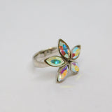 Mexican 950 Silver Rainbow Crystal Flower Statement Ring Modern c1990 Size Q