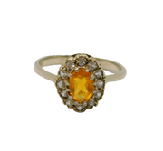 Sterling Silver Faceted Citrine & White Topaz Cluster Ring Vintage c1970 Size M