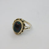Sterling Silver Cabochon Bloodstone Oval Dress Ring Vintage c1970 Size L 1/2
