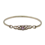 Sterling Silver Amethyst Set Celtic Pattern Cuff Bangle Contemporary c1990s