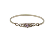 Sterling Silver Amethyst Set Celtic Pattern Cuff Bangle Contemporary c1990s