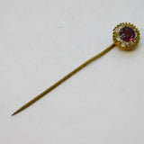 Victorian Gilt Metal & Purple-White Paste Floral Stick Pin Antique c1890s