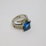Sterling Silver Blue & White Topaz Statement Ring Vintage c1970 Size K