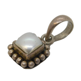 Sterling Silver & Pearl Set Drop Pendant Vintage c1970