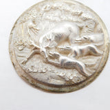 19th Century Cast Sterling Silver Stag Hunting Circular Plaque Antique