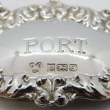 Sterling Silver Floral Pattern Port Decanter Label Vintage 1979 Birmingham
