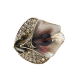 Sterling Silver Stylised Lily With Purple Crystal Ring Vintage c2000 Size P 1/2