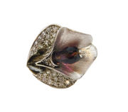 Sterling Silver Stylised Lily With Purple Crystal Ring Vintage c2000 Size P 1/2