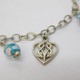 Sterling Silver Cable Link Murano Glass Charm Bracelet Vintage c1980