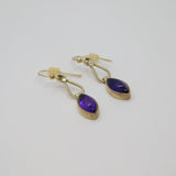 Pair of Sterling Silver Amethyst Marquise Cabochon Hook Earrings Vintage c1970