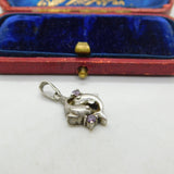 Sterling Silver Dolphin Duo Amethyst Paste Pisces Charm Pendant Vintage c1970