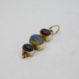 Sterling Silver Graduating Moonstone & Garnet Stick Drop Pendant Vintage c1970