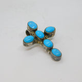 Sterling Silver Chunky Turquoise Cross Studio Style Pendant Vintage c1970