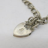 Sterling Silver Cable Link Charm Bracelet Heart Lock Clasp Vintage c1970