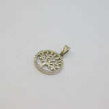 Sterling Silver Crystal Edged Round Tree Of Life Charm Pendant Modern c1990s