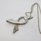 Studio Sterling Silver Large Textured Ribbon Pendant Necklace Vintage London