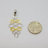 Gold On Sterling Silver Two-Tone Swirly Pattern Drop Pendant Vintage c1970