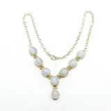 Sterling Silver Cabochon Moonstone Set Drop Necklace Vintage c1980s