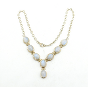 Sterling Silver Cabochon Moonstone Set Drop Necklace Vintage c1980s