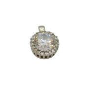 Sterling Silver Sparkling Multi-Stone CZ Round Charm Pendant Modern c1990s