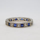 Art Deco 9ct White Gold Synthetic Sapphire & Spinel Eternity Ring Antique c1920s