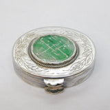 Chinese Sterling Silver & Green Jade Set Pill Box Antique c1930s Art Deco
