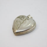 Sterling Silver Patterned Front Heart Locket Charm Pendant Vintage c1970