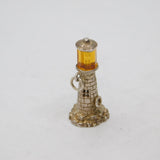Sterling Silver Lighthouse With Orange Crystal Charm Pendant Vintage c1970s
