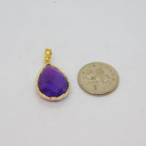 Gold On Sterling Silver Faceted Amethyst Peardrop Pendant Modern c1990s