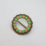 Sterling Silver Pink & Green Enamel Wreath Form Brooch Pin Antique c1930s