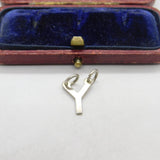 Sterling Silver 'Y' Initial Charm Pendant Vintage c1970