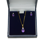 Boxed 9ct Gold, Amethyst & Diamond Necklace & Earrings Set Vintage