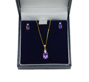 Boxed 9ct Gold, Amethyst & Diamond Necklace & Earrings Set Vintage