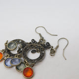 Sterling Silver Indian Style Colourful Glass Hook Earrings Vintage c1980