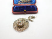 Filigree Sterling Silver & Turquoise Floral Hat Form Drop Pendant Antique c1930